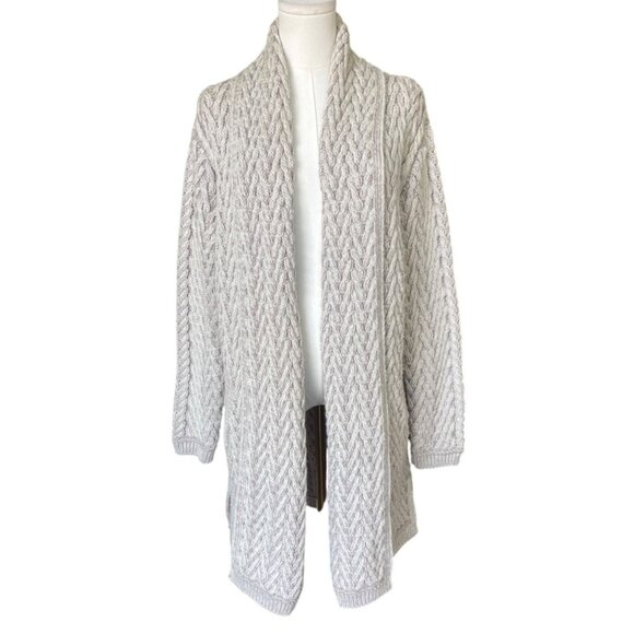 Aran Crafts Womens Merino Wool Long Cable Knit Cardigan Sweater SZ M Open Front - Picture 1 of 5